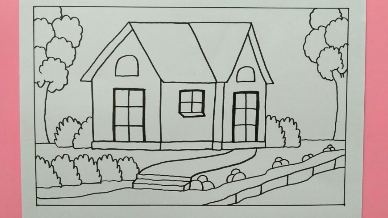 Cara Menggambar Pemandangan Rumah - How To Draw Scenery - YouTube