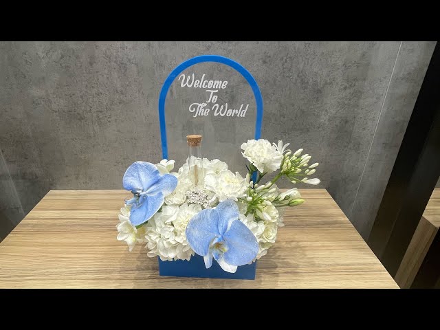 Flower arrangement using floral foam, with flower bouquet wrapping