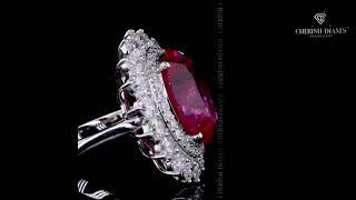 Ruby & Diamond Halo Ring ✨ Luxury Oval Ruby Statement Ring