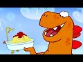 Om nom cafe   hungry dinosaur   funny cartoons for kids