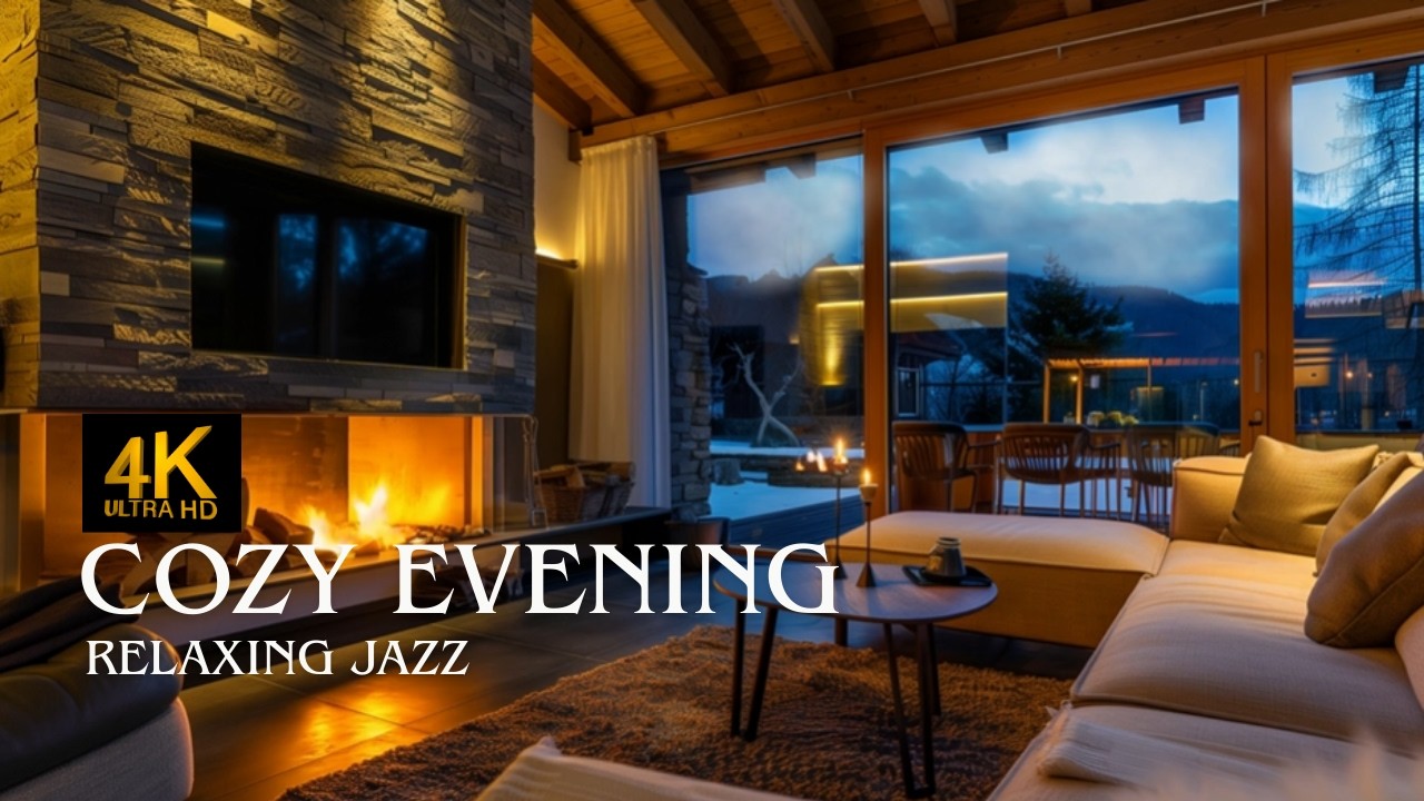 Cozy Fireplace Evening Jazz | Relaxing Luxury Cabin Ambience