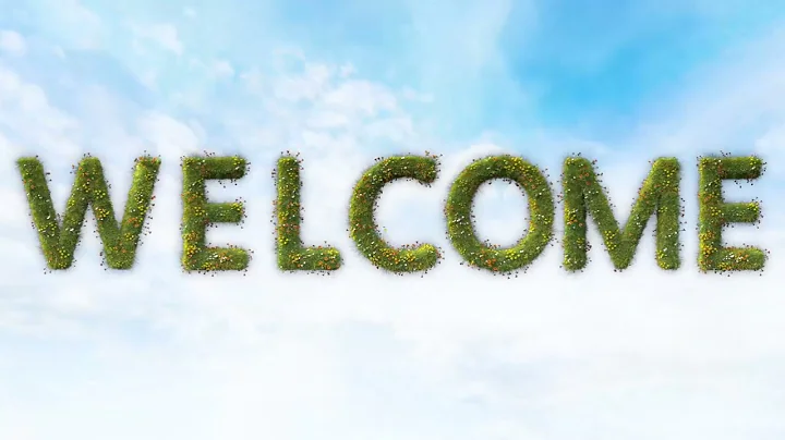 4K Green grass Welcome sign over blue sky video background 1 hour loop