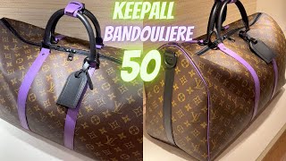 Louis Vuitton Monogram Macassar Keepall 50 Bandouliere Purple – DAC