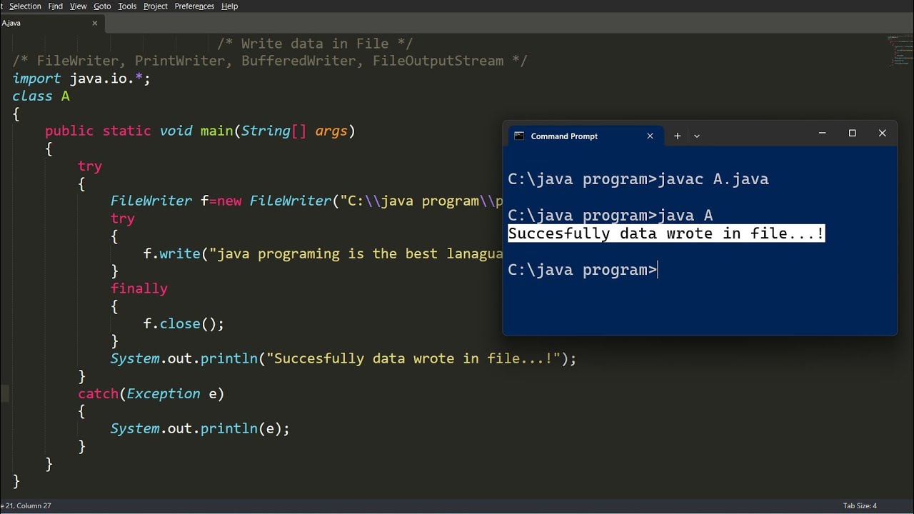 java program to write data into a file | java file handling - YouTube