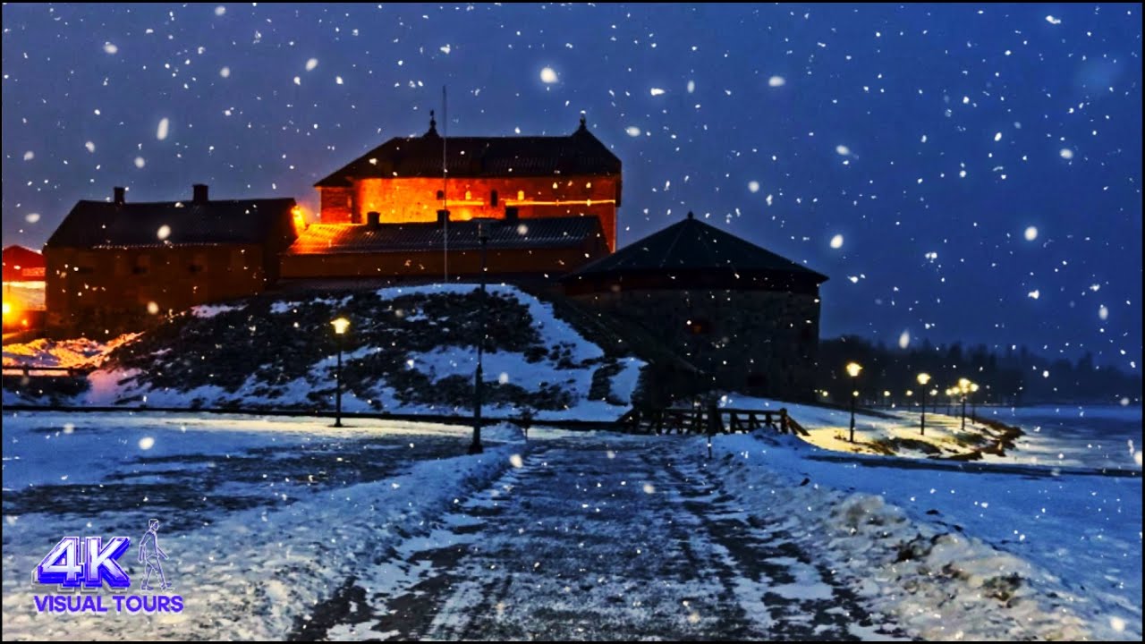 Зимняя буря у замка Хяме ❄️ Вечерний снегопад в Хямеенлинне. Метель в январе 2025 года. Финляндия.