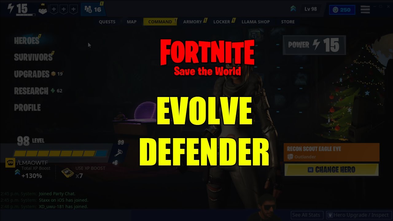 How to Evolve a Defender in Fortnite Save the World YouTube