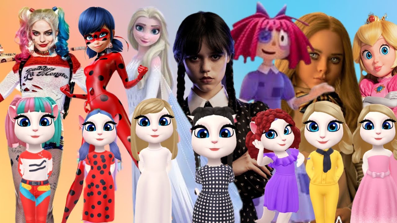 Harley Quinn vs Ladybug vs Frozen vs Wednesday vs Ragatha vs Megan vs Princess peach||Angela 2