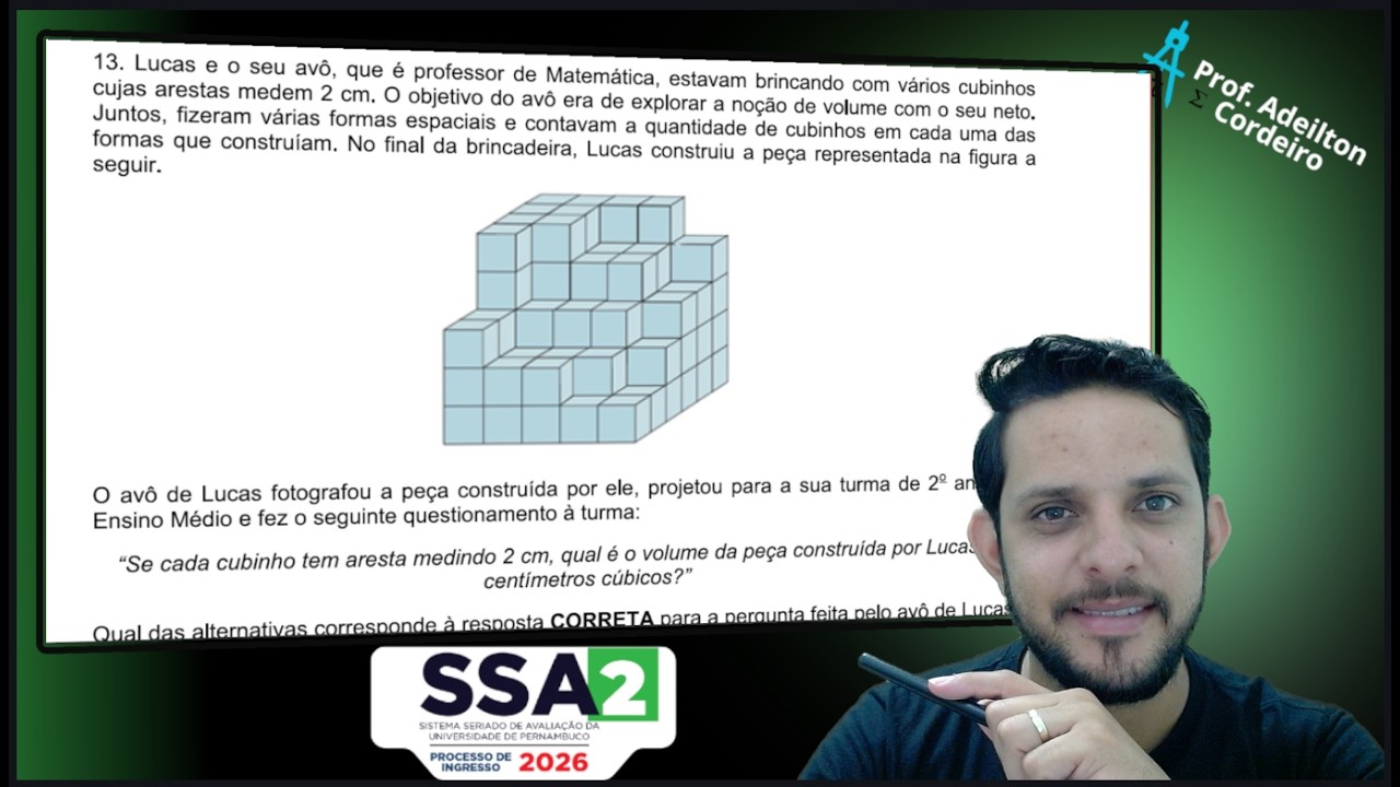 QUESTÃO 13 SSA2 2026 UPE - Volume do Cubo