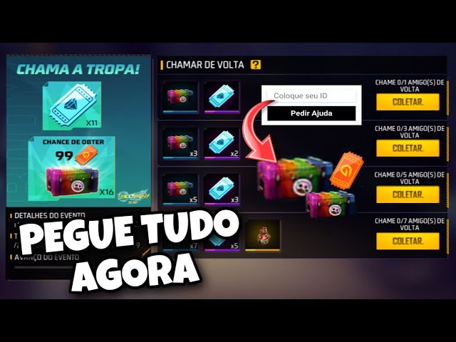 COMO CHAMAR AMIGO DE VOLTA NO FREE FIRE - E COMPLETA O EVENTO CHAMA A  TROPA! 