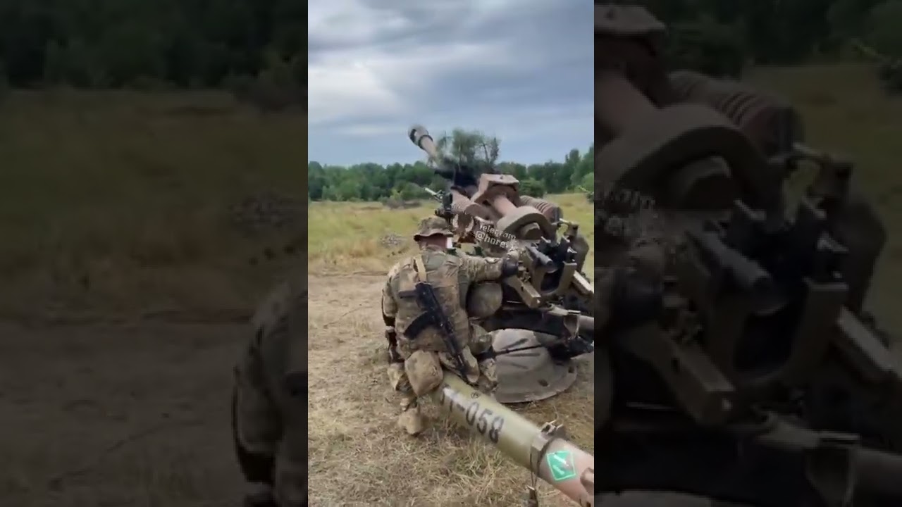 Стрельба из британской гаубицы L119 где то на полигоне в Украине 
