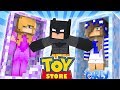 Minecraft TOYSTORE: BATMAN FIGHTS FOR BARBIE'S LOVE!! w/Little Carly, Little Kelly and Sharky.