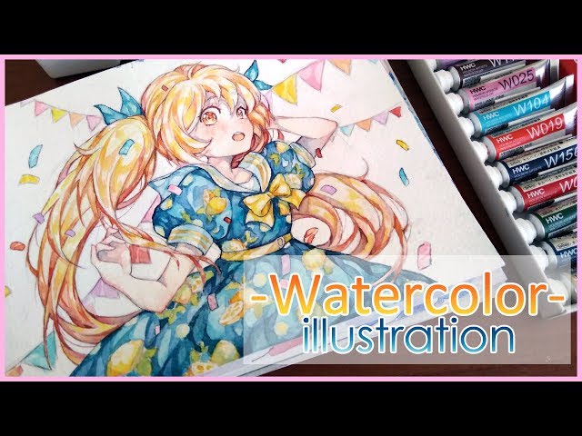 Watercolor Painting Timelapse Manga girl 3