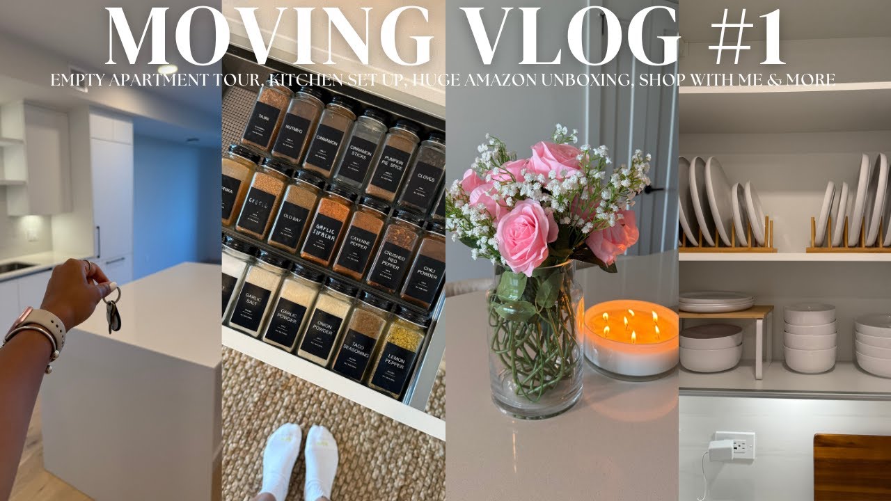 MOVING VLOG EP. 1 | EMPTY APARTMENT TOUR, SET UP MY KITCHEN WITH ME, HUGE AMAZON UNBOXING + MORE
