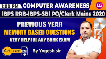 Computer Memory Based Questions | IBPS PO/CLERK | SBI | IBPS RRB | Computer Awareness by Yogesh Sir