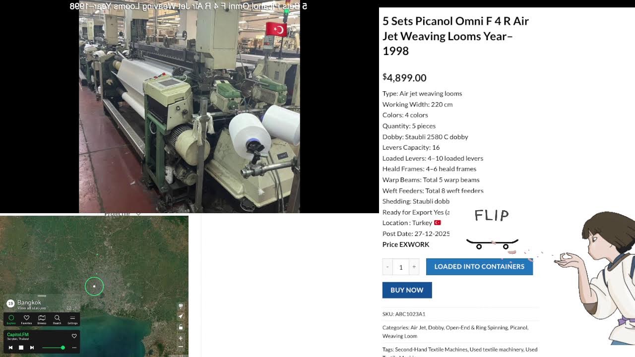 5 Sets Picanol Omni F 4 R Air Jet Weaving Looms Year–1998