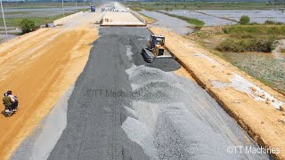 Great Job Connecting Road To Bridge By Skills Operator Bulldozer Spreading Gravel Building New Road