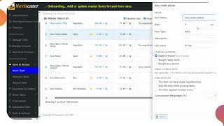 Neviscater Demo | Master Items Guide | Add, Edit & Organize Menu Items | Nevis Infosystems