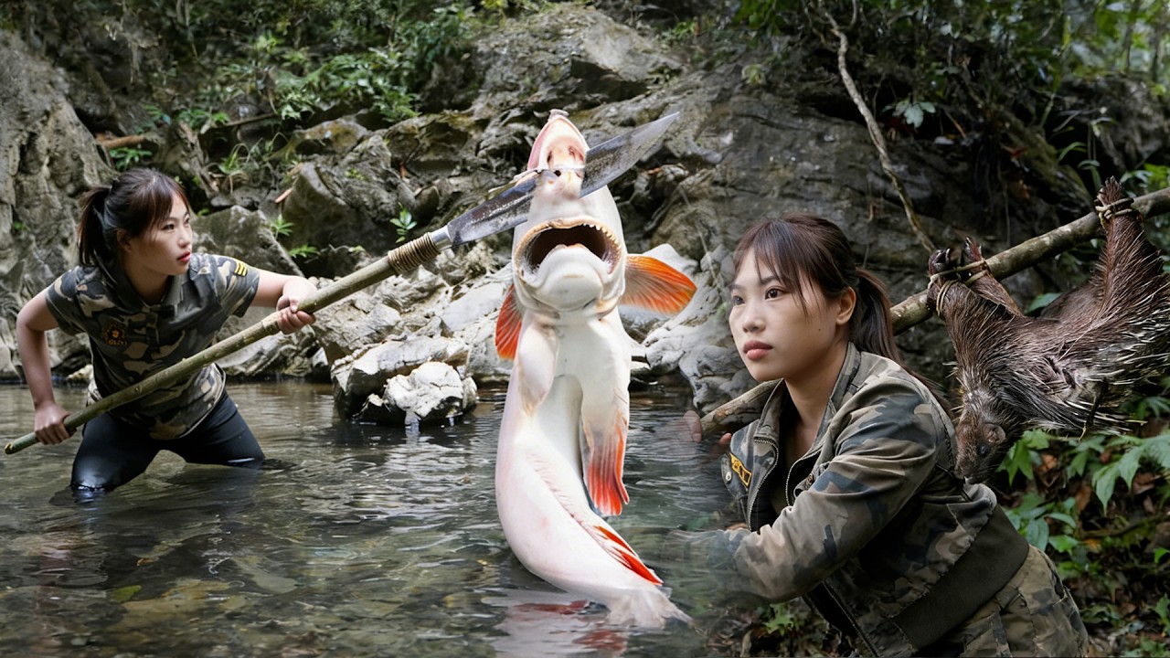 挖山洞抓豪豬，極品妹子獨自荒野求生太猛了，直接賺翻，還有捕捉劑配合與，吃上烤魚！