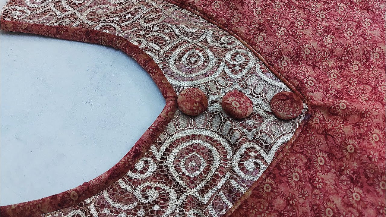 خياطة صدر دشداشة بدانتيل - Blouse Design