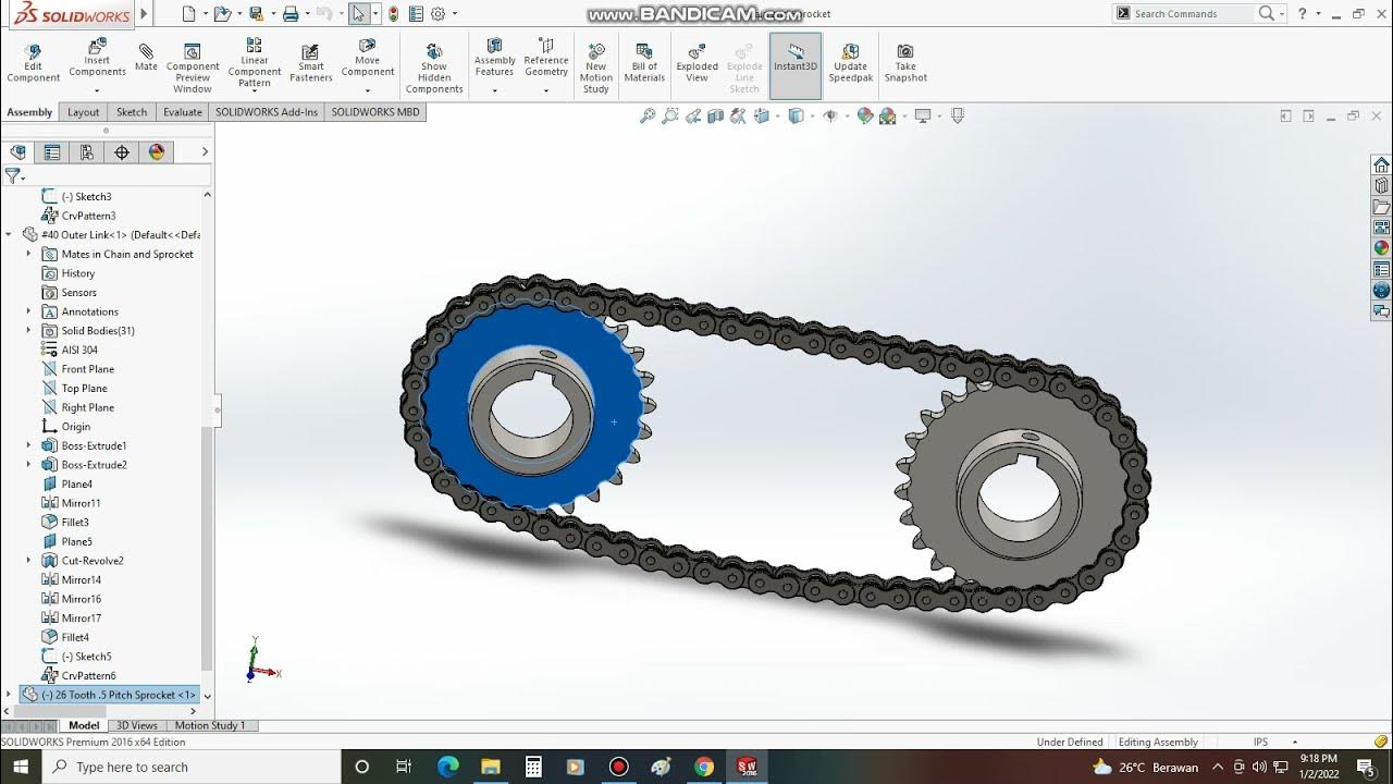 Solidworks chain and sprocket tutorial YouTube