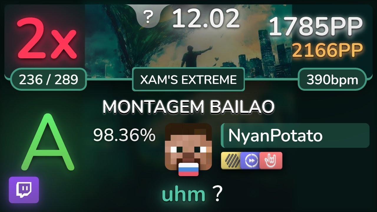 🔴 12⭐ NyanPotato | Repsaj, MXZI, ATLXS, Mc Jhey - MONTAGEM BAILAO [XAM'S] +HDDTHR 98.36% | 1785pp 2❌