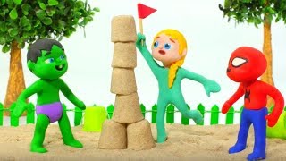 SUPERHERO BABIES PLAYING WITH SAND ❤ SUPERHERO PLAY DOH CARTOONS FOR KIDS