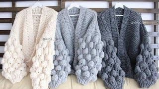 بلوفر تريكو | جاكيت تريكو نسائى باكمام من غرزة الفراولة (الجزء الاول) How to make a knitting jacket