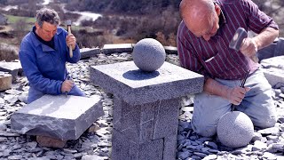 The stonework in the Pyrenees. Artisan carving and modeling of stones in artistic pieces