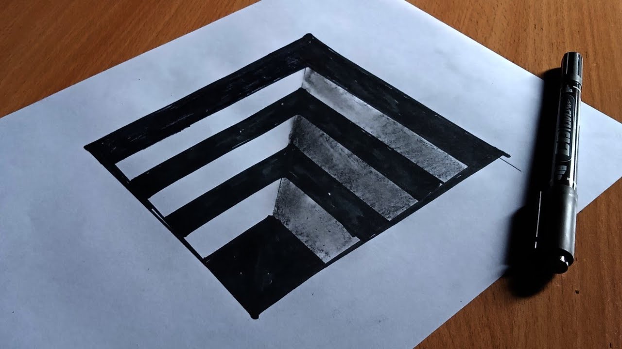 Very Easy!! How To Draw 3D Hole - Anamorphic Illusion - 3D Trick Art on ...