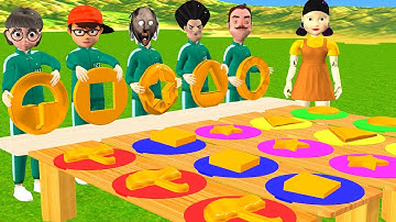 Squid Game vs Scary Teacher 3D Unlock Key Dalgona Candy Shapes Wooden Wheel Rolling Challenge 6 Time