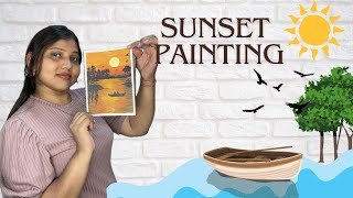 || How to make easy Sunset painting with love birds❤️|step by step full tutorial ||