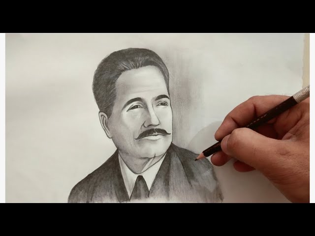 how to draw allama iqbal sketch by khaliq khan art  YouTube