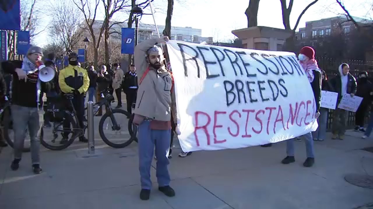 Pro-Palestinian demonstrators protest around DePaul University campus over war in Gaza