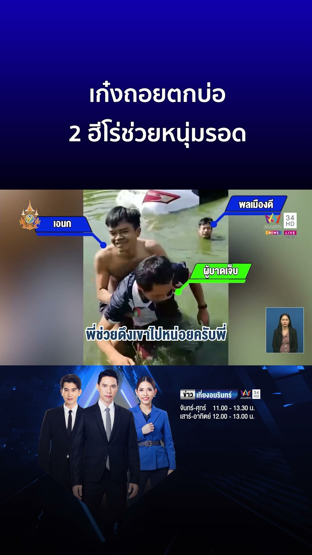 เก๋งถอยตกบ่อ 2 ฮีโร่ช่วยหนุ่มรอด | ข่าวเที่ยงอมรินทร์