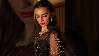 Metallic Stripped Tulle Top With Spaghetti Silk Satin Inner Diagonal Slanted Silk Satin Skirt