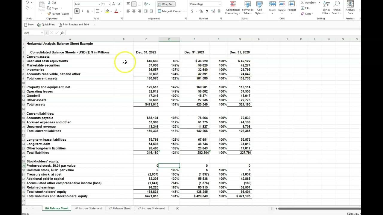 Horizontal Analysis on the Balance Sheet & Statement YouTube