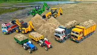 JCB 5CX Loading Sand BharatBenz Truck Swaraj Tractor Pickup Tippers? Jcb Ki Khudai | Tractor Cartoon