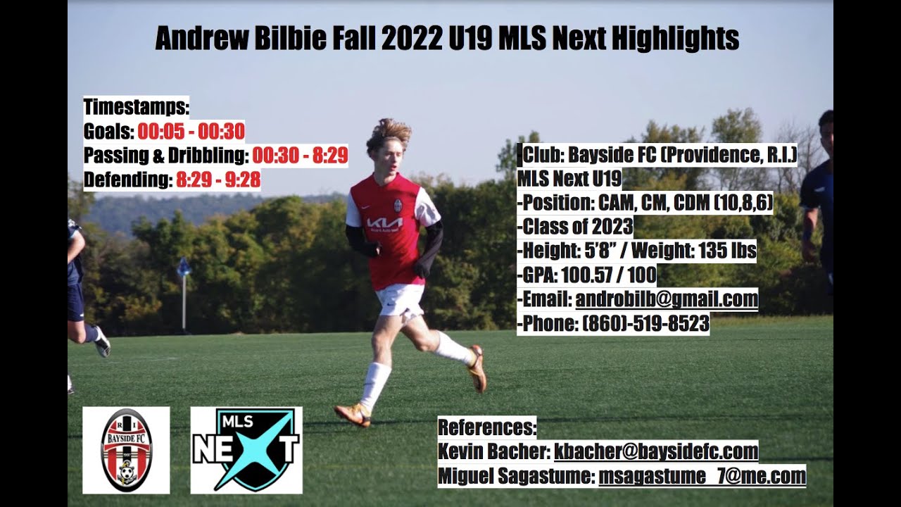 Andrew bilbie fall 2022 mls next highlights bayside fc u19 cam cm cdm