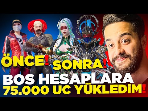 5 TANE BOŞ HESABA YÜKLÜ UC ATIP FULLEDİK! (75.000 UC) REKOR VİDEO! PUBG Mobile