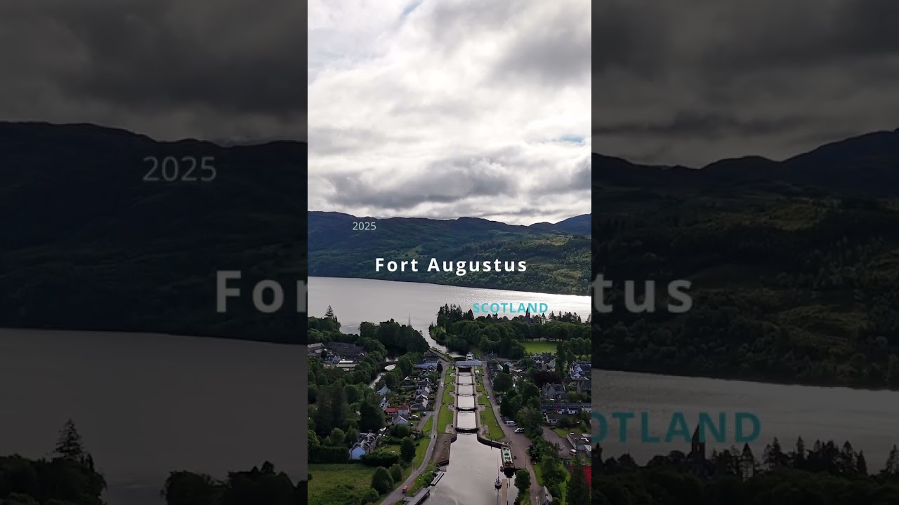 Flying over Fort Augustus with a beautiful view over the loch