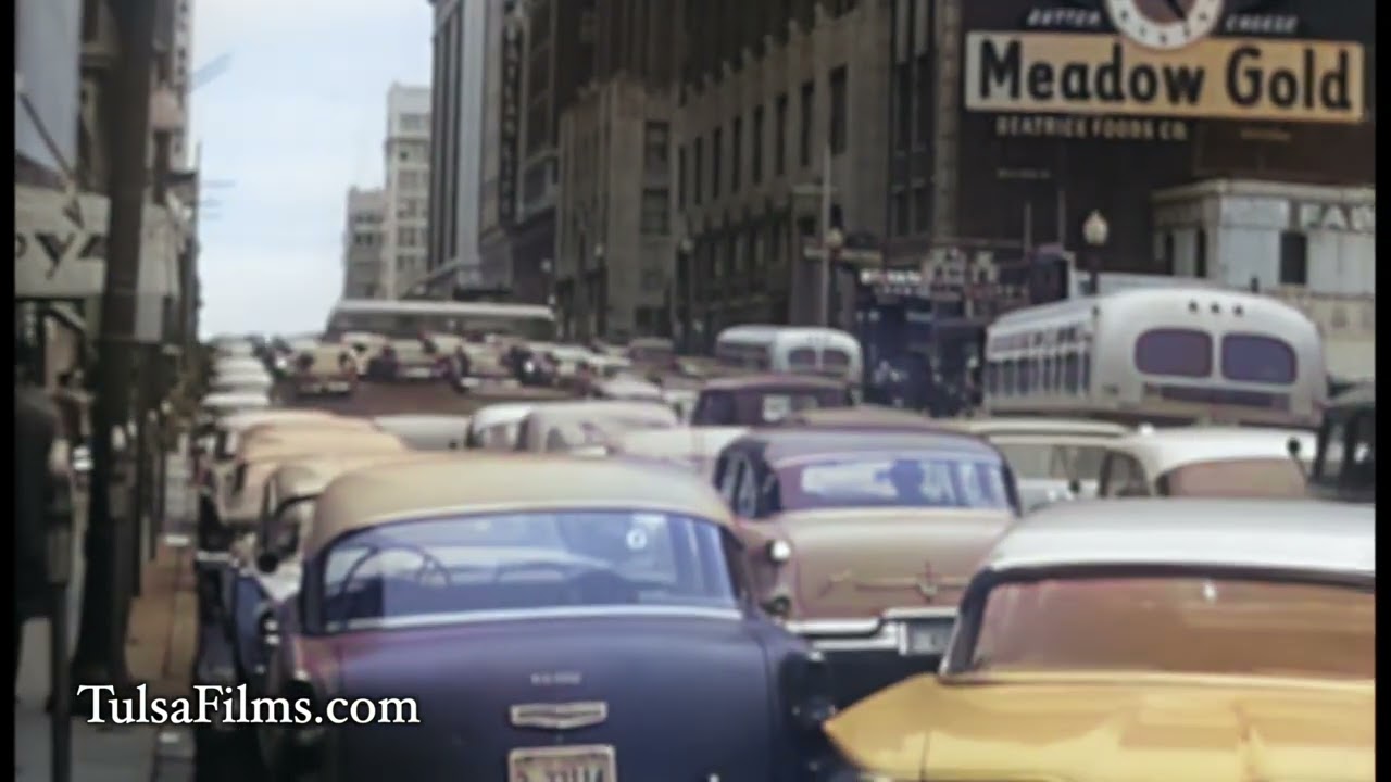 Relive the Bustling Streets of 1950s American City Tulsa, OK Enhanced | Colorized Film