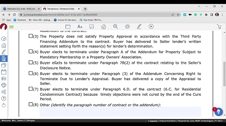 Which of the following is not included in the TREC notice of buyer's termination of contract? (2023)