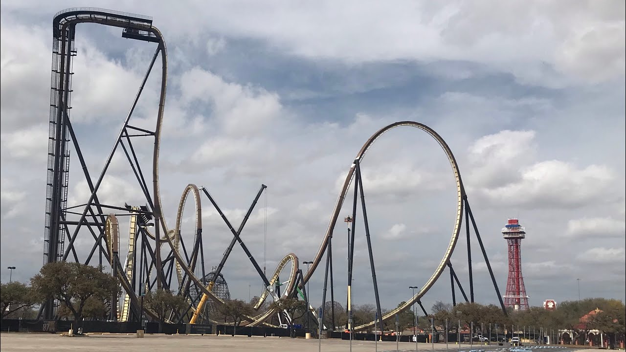 Tormenta Giga Coaster construction update March 9 2026. Six Flags Over Texas. 