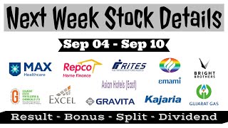 Next Week Result, Dividend, Bonus & Split Details dividend stockmarket dividendstocks2023