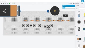 8 push button, 9 resistor, and 1 piezo to make different sound |Tinkercad Simulation