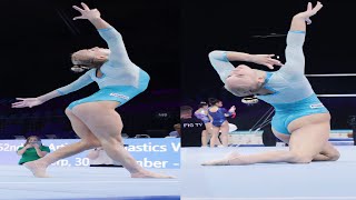 Alice D'Amato Italy Floor Exercise FX Podium Training 2023 World Championships Antwerp Slow Motion