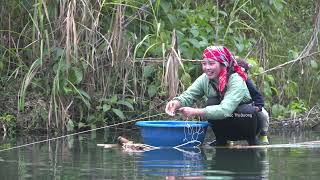 River fishing on raft: Catching giant catfish, carp, tilapia & pomfret for market sale with family