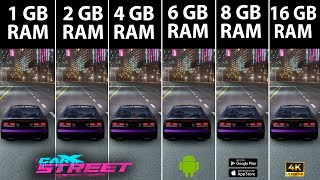 การเปรียบเทียบ CarX Street RAM - 1GB กับ 2GB กับ 4GB กับ 6GB กับ 8GB กับ 16GB Android [4K 60 FPS