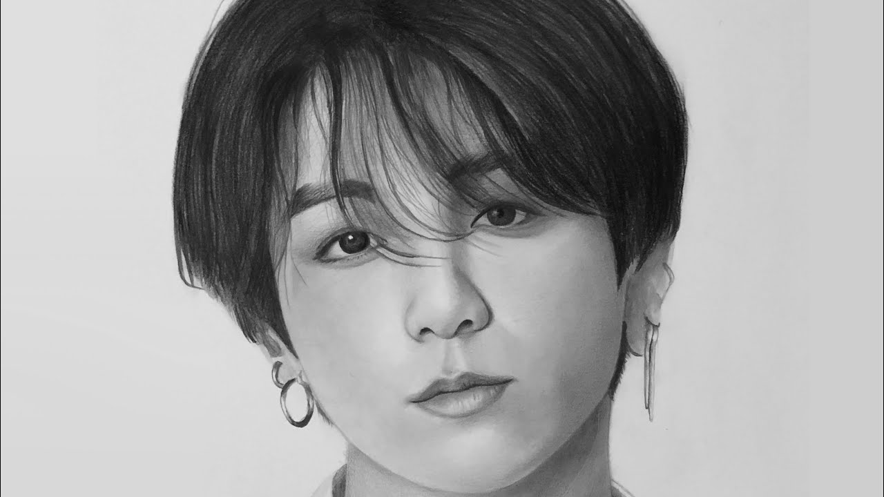 Black  White BTS Jungkook Pencil Sketch Size 26x215 Cm