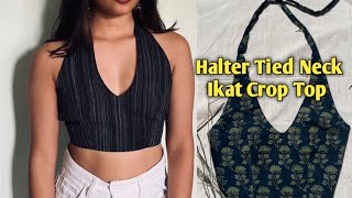 Halter neck tied Ikat Crop top|Beach wear for summer clothings?|English subtitles